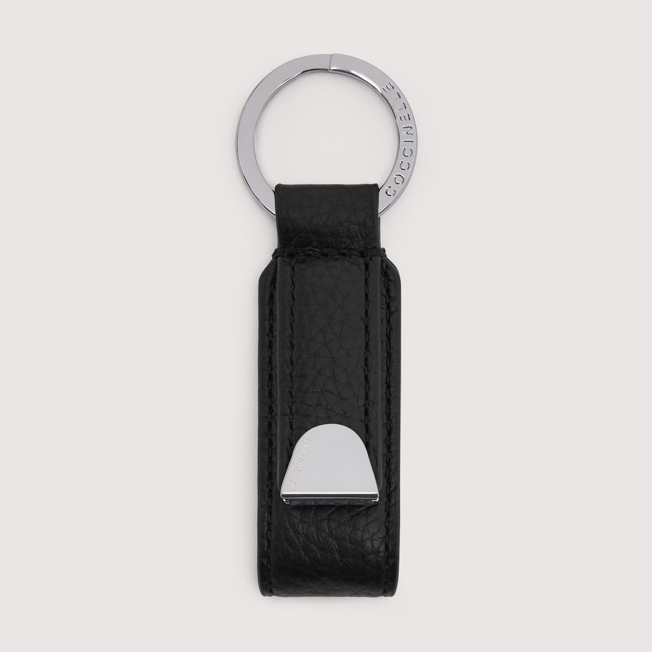 Shop Coccinelle Leather And Metal Key Ring Smart To Go In Noir